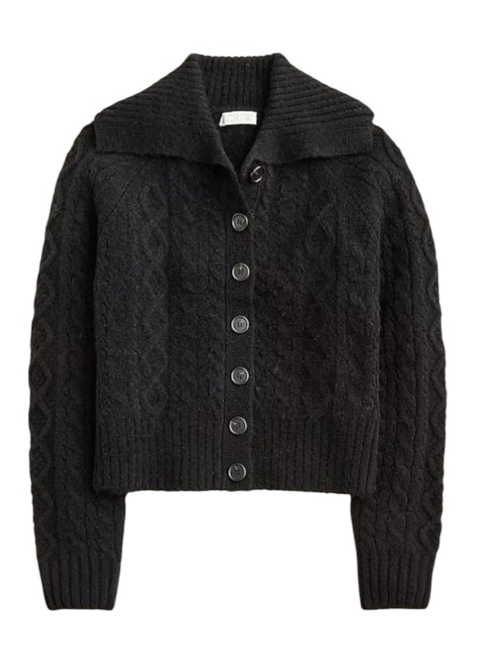 J. Crew Collared Cable Knit Cardigan Size Medium Black Fitted Wool Cozy
